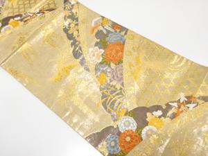 雪芝に鳳凰・草花模様織り出し　袋帯